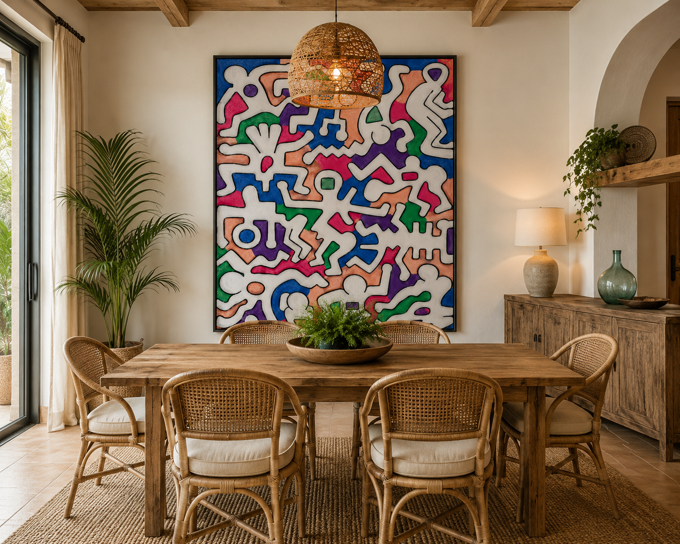 Vacation rental dining room featuring bold abstract artwork