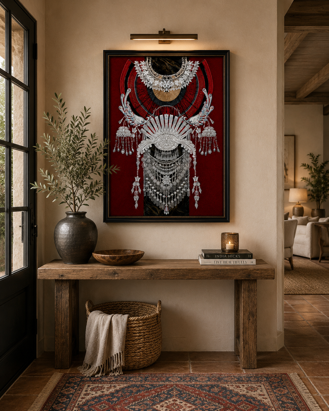 Vacation rental entryway featuring Oriental Spirit artwork